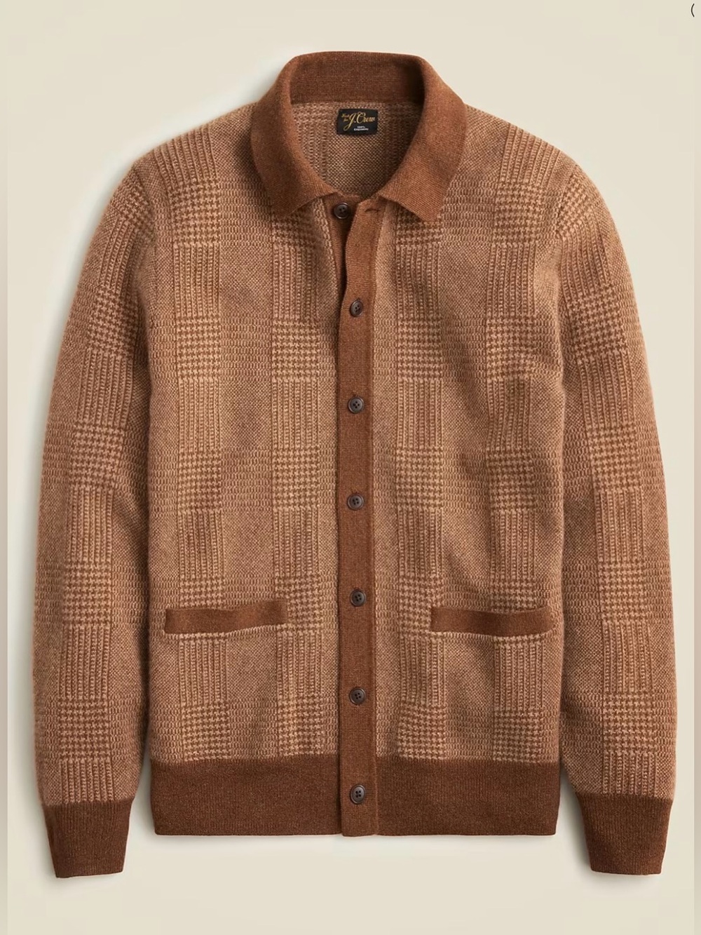 NWOT New Cashmere polo cardigan sweater in glen plaid